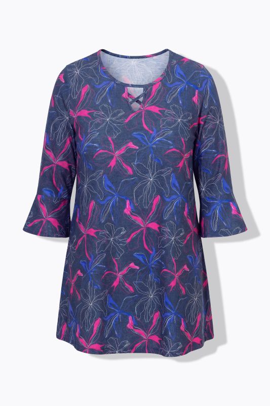 Neon Flower 3/4 Sleeve Knit A-Line Tunic