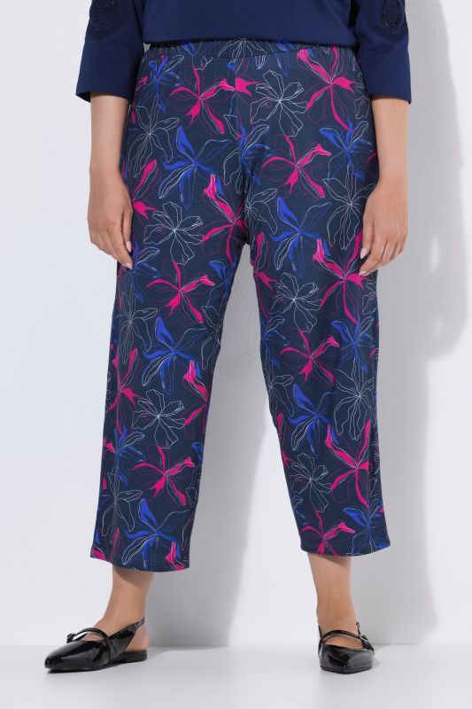 Neon Flower Elastic Waist Jersey Cropped Pants