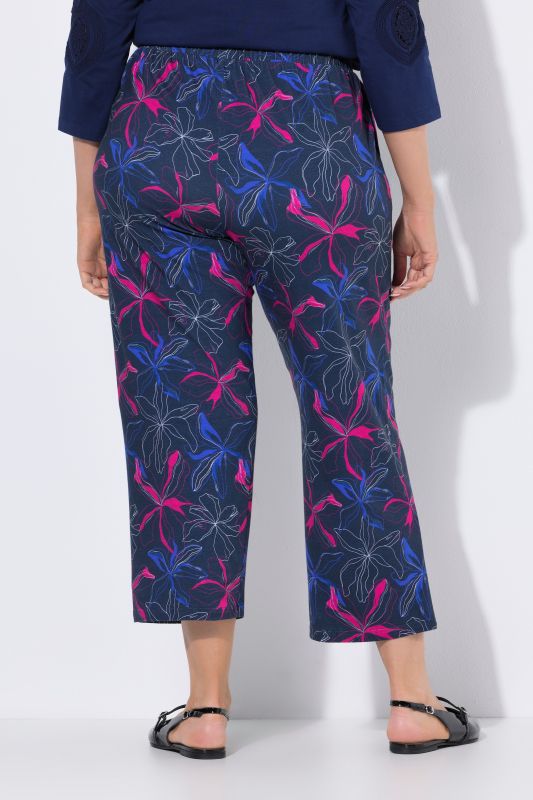 Neon Flower Elastic Waist Jersey Cropped Pants