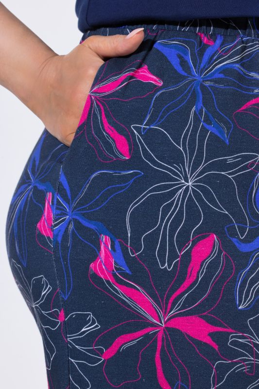 Neon Flower Elastic Waist Jersey Cropped Pants