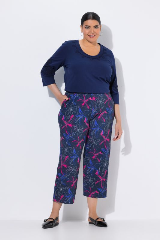 Neon Flower Elastic Waist Jersey Cropped Pants