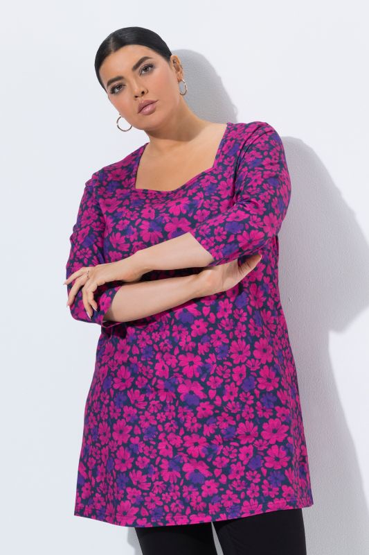 Magenta Bloom Square Neck Knit Tunic