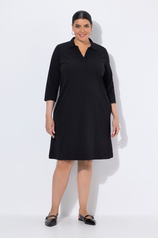 Polo Collar 3/4 Sleeve Knit A-Line Pocket Dress