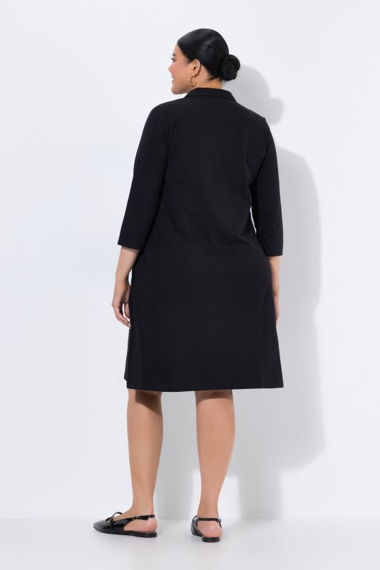 Polo Collar 3/4 Sleeve Knit A-Line Pocket Dress