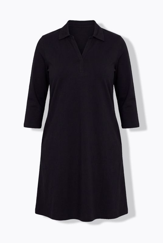 Polo Collar 3/4 Sleeve Knit A-Line Pocket Dress