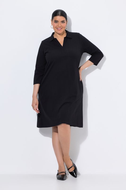 Polo Collar 3/4 Sleeve Knit A-Line Pocket Dress