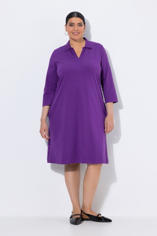 Polo Collar 3/4 Sleeve Knit A-Line Pocket Dress