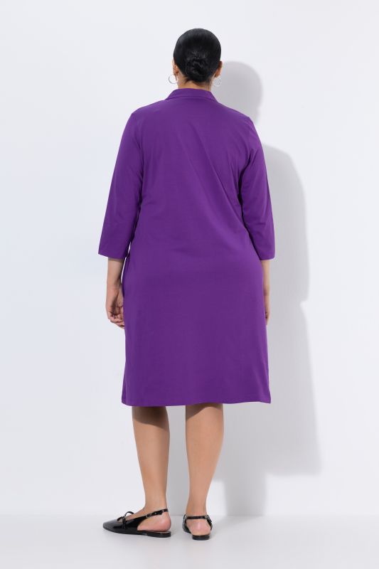 Polo Collar 3/4 Sleeve Knit A-Line Pocket Dress