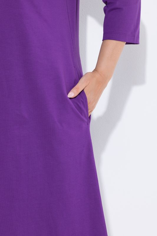 Polo Collar 3/4 Sleeve Knit A-Line Pocket Dress