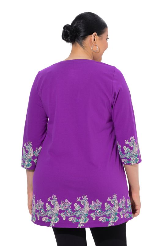 Paisley Border Print 3/4 Sleeve Knit Tunic