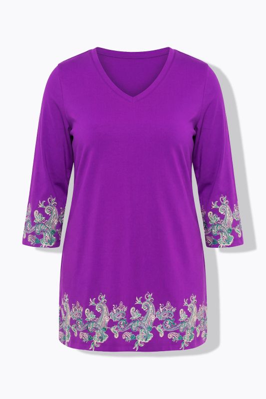 Paisley Border Print 3/4 Sleeve Knit Tunic