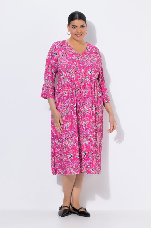 Matte Jersey Pink Paisley Empire Waist A-Line Pocket Dress