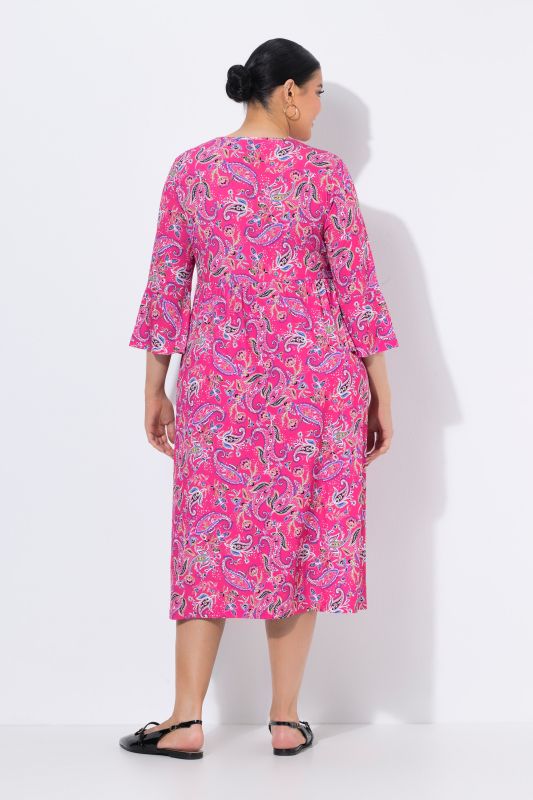 Matte Jersey Pink Paisley Empire Waist A-Line Pocket Dress