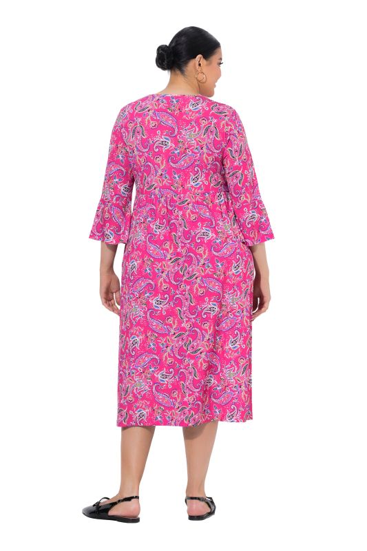 Matte Jersey Pink Paisley Empire Waist A-Line Pocket Dress