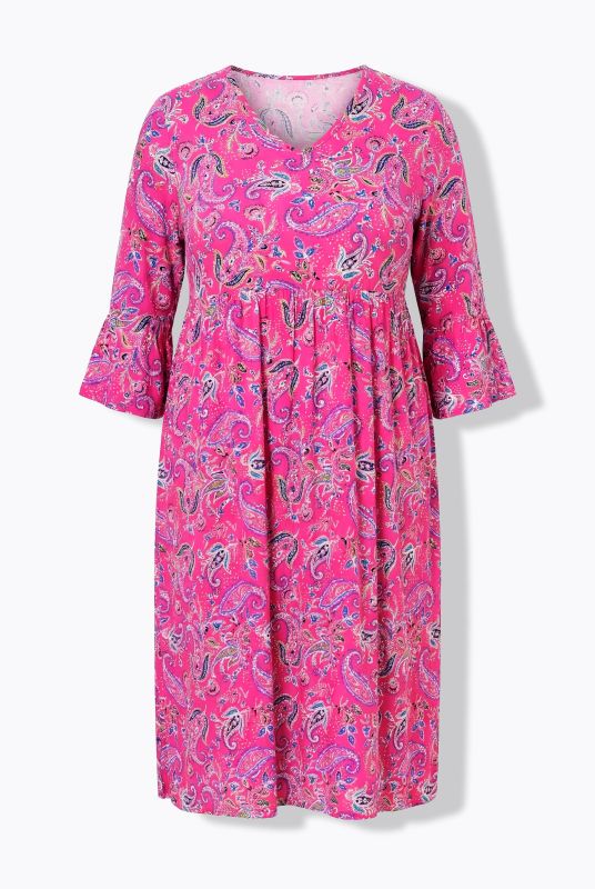 Matte Jersey Pink Paisley Empire Waist A-Line Pocket Dress