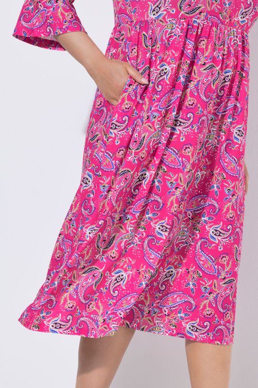 Matte Jersey Pink Paisley Empire Waist A-Line Pocket Dress