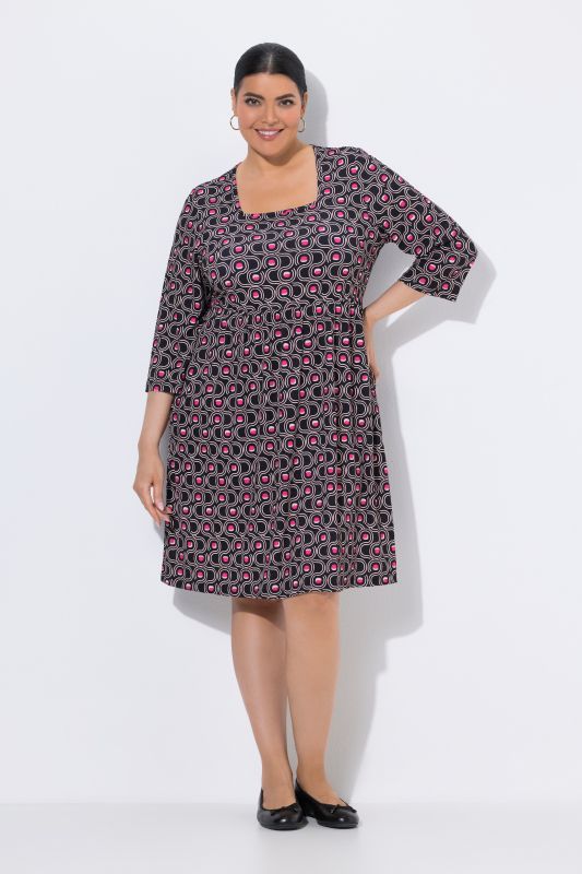 Matte Jersey Geometric Print Empire Waist A-Line Pocket Dress