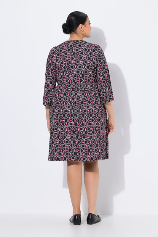 Matte Jersey Geometric Print Empire Waist A-Line Pocket Dress