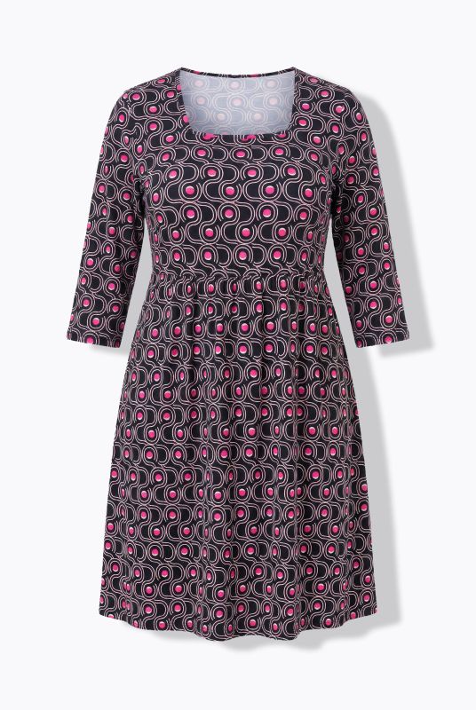 Matte Jersey Geometric Print Empire Waist A-Line Pocket Dress