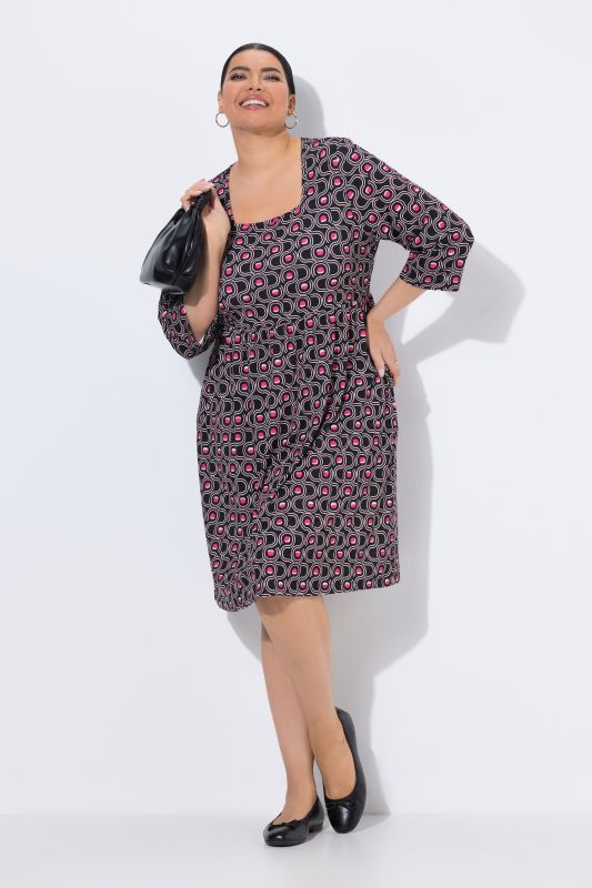 Matte Jersey Geometric Print Empire Waist A-Line Pocket Dress