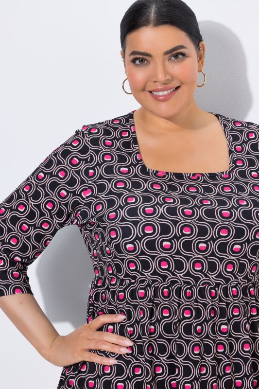 Matte Jersey Geometric Print Empire Waist A-Line Pocket Dress