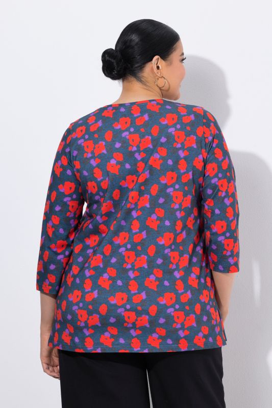 Brushstroke Floral 3/4 Sleeve Knit T-Shirt