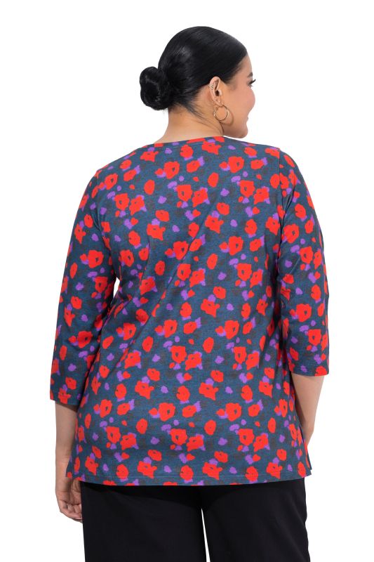 Brushstroke Floral 3/4 Sleeve Knit T-Shirt
