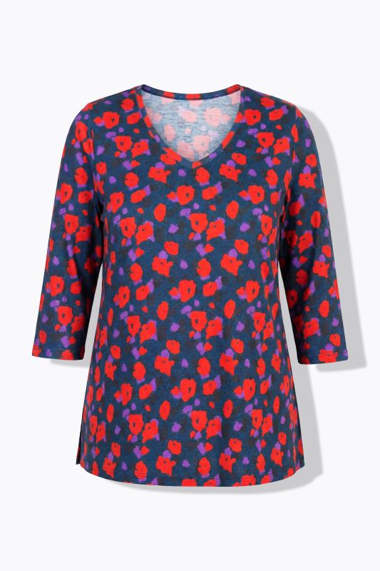 Brushstroke Floral 3/4 Sleeve Knit T-Shirt