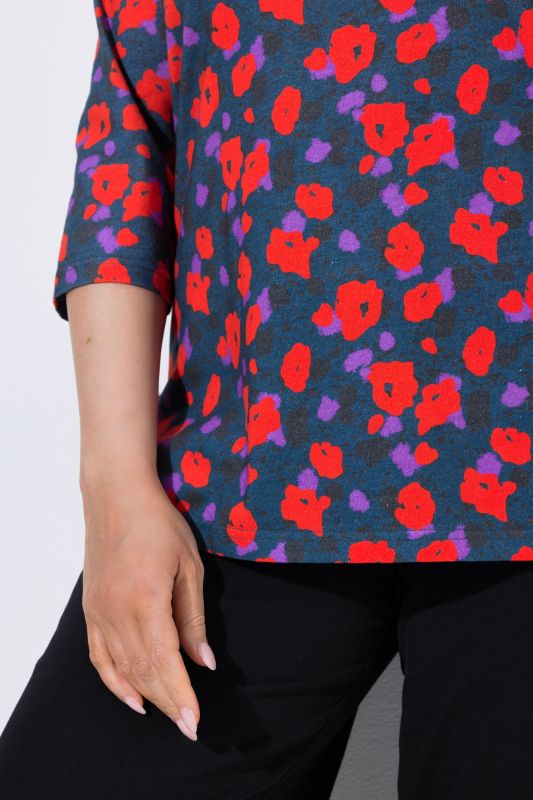 Brushstroke Floral 3/4 Sleeve Knit T-Shirt