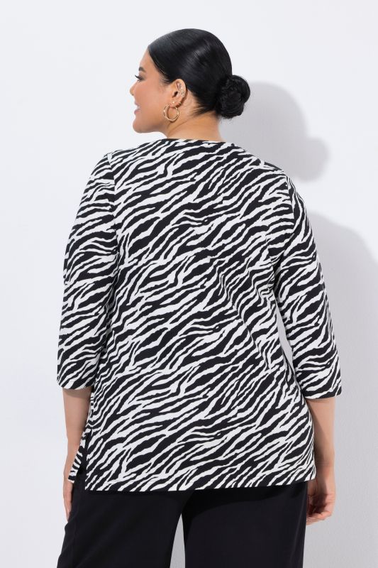 Zebra Print 3/4 Sleeve Knit T-Shirt