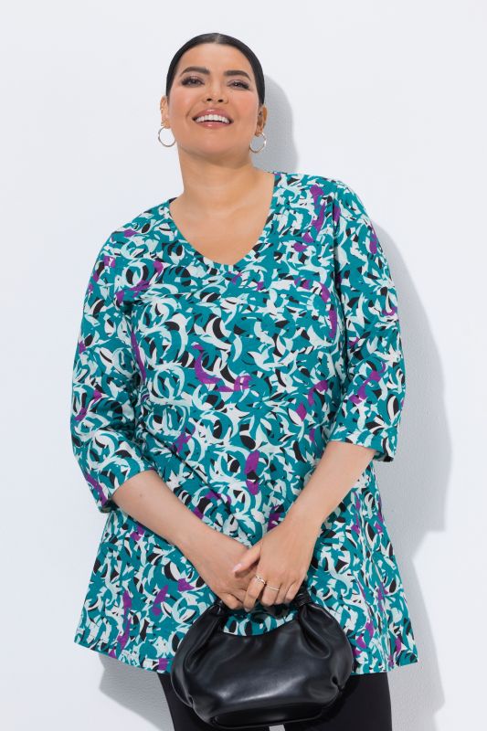 Floral Swirl 3/4 Sleeve Knit Tunic