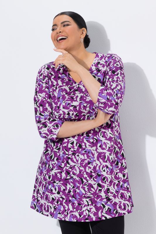 Floral Swirl 3/4 Sleeve Knit Tunic