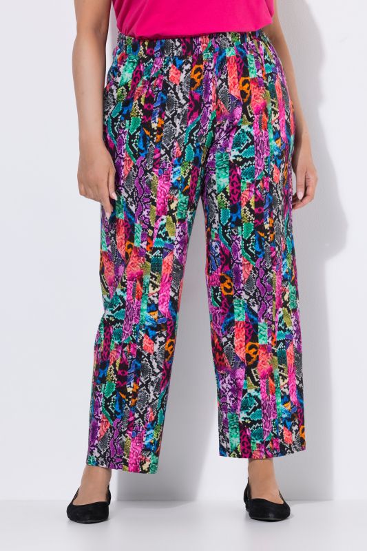 Matte Jersey Patchwork Striped Snakeskin Print Elastic Waist Pants