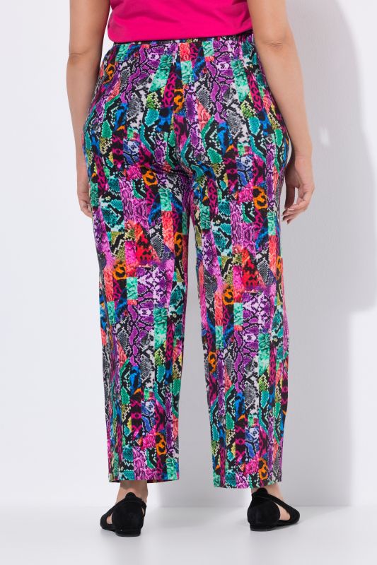 Matte Jersey Patchwork Striped Snakeskin Print Elastic Waist Pants