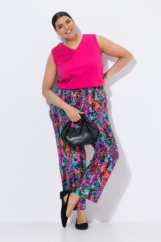 Matte Jersey Patchwork Striped Snakeskin Print Elastic Waist Pants