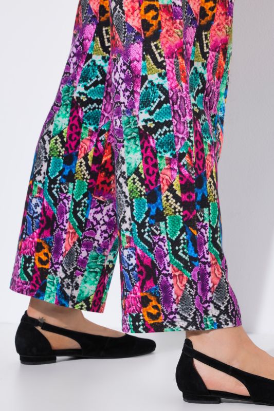 Matte Jersey Patchwork Striped Snakeskin Print Elastic Waist Pants