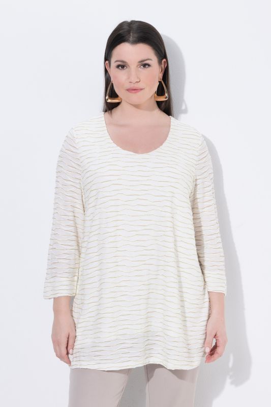 Textured Glitter Stripe 3/4 Sleeve T-Shirt Blouse