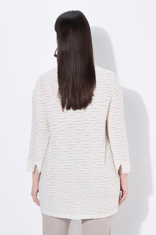 Textured Glitter Stripe 3/4 Sleeve T-Shirt Blouse
