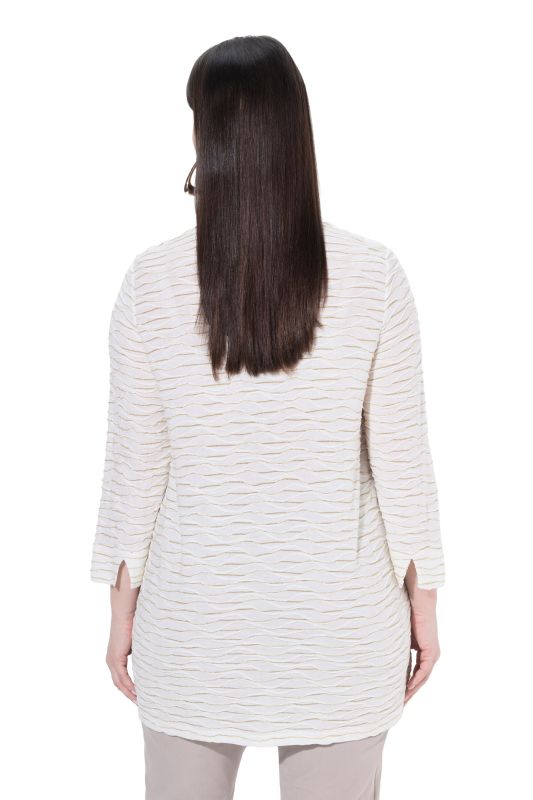 Textured Glitter Stripe 3/4 Sleeve T-Shirt Blouse