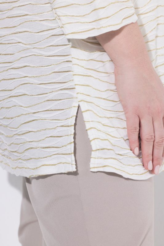 Textured Glitter Stripe 3/4 Sleeve T-Shirt Blouse