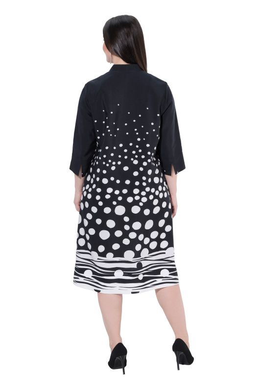 Rippling Dot Print Lyocell 3/4 Sleeve Dress