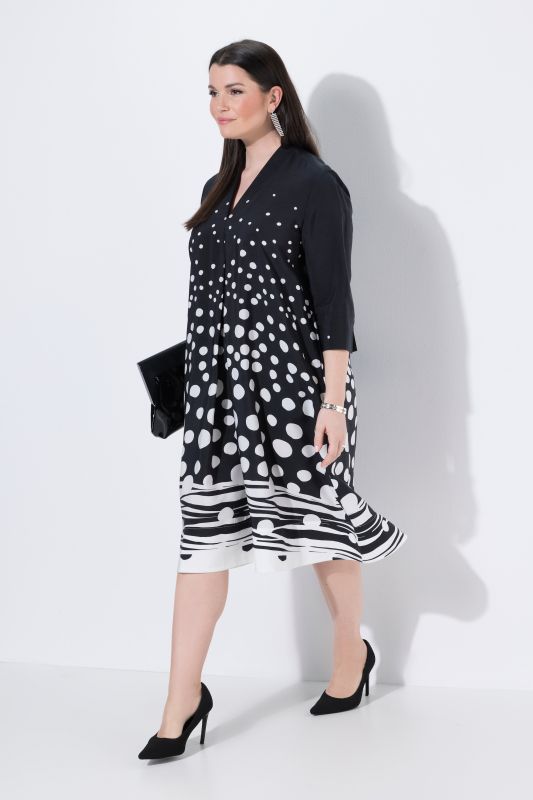 Rippling Dot Print Lyocell 3/4 Sleeve Dress