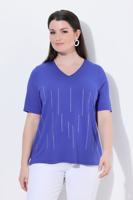 Rhinestone Drip Short Sleeve V-Neck T-Shirt Blouse