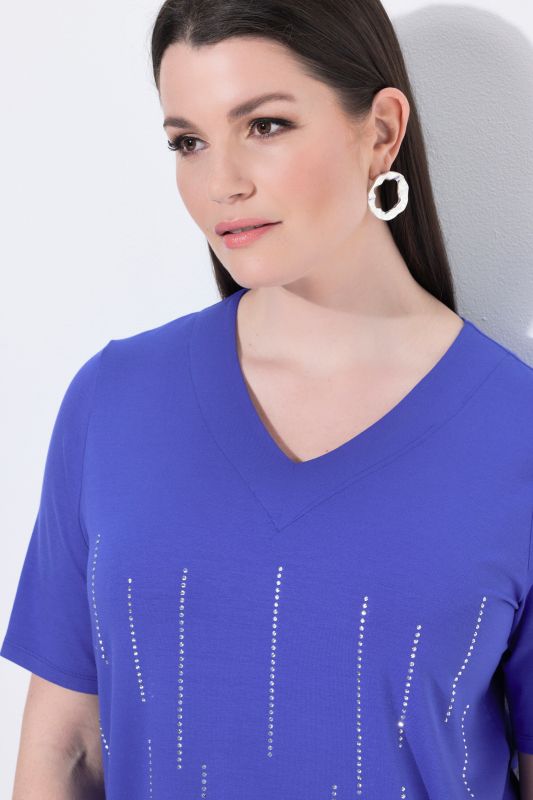 Rhinestone Drip Short Sleeve V-Neck T-Shirt Blouse