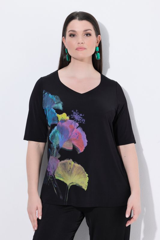 Watercolor Ginkgo Slinky Stretch-Fit T-Shirt Blouse