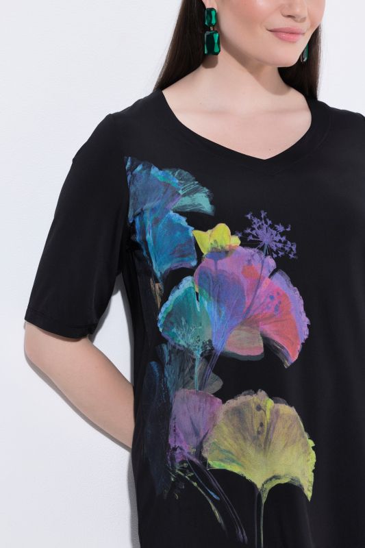 Watercolor Ginkgo Slinky Stretch-Fit T-Shirt Blouse