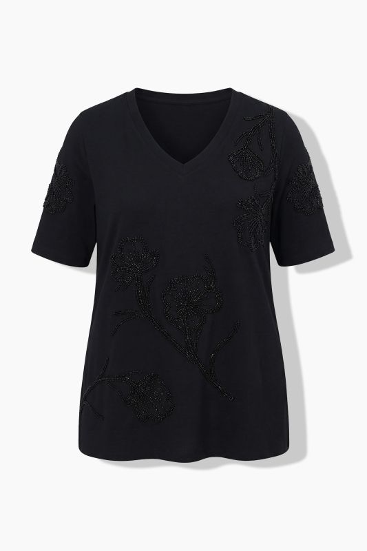 Beaded Flower Short Sleeve Tee