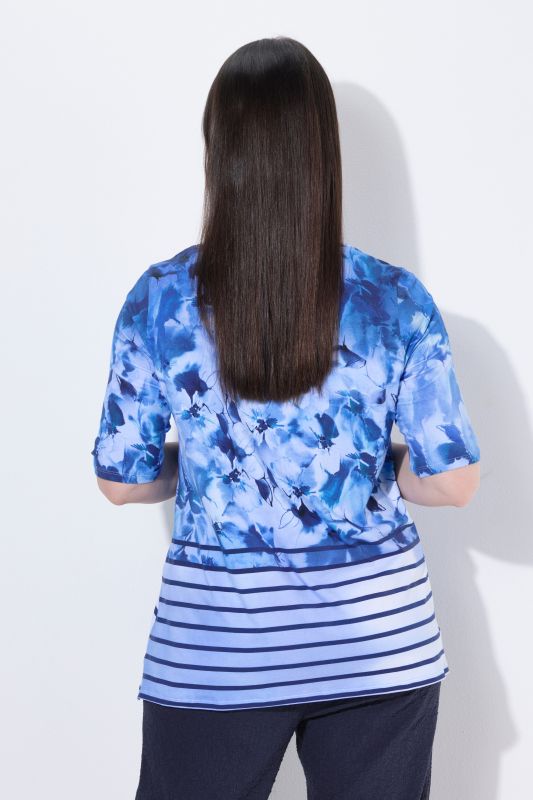 Striped Floral Short Sleeve Pima Cotton Tee