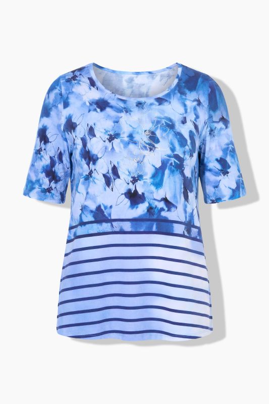 Striped Floral Short Sleeve Pima Cotton Tee