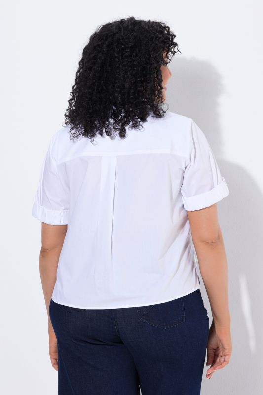 Paper Touch Short Sleeve Button-Down Blouse